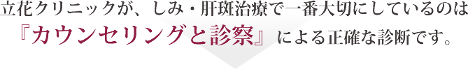 立花クリニックが、しみ・肝斑治療で一番大切にしているのは『カウンセリングと診察』による正確な診断です。